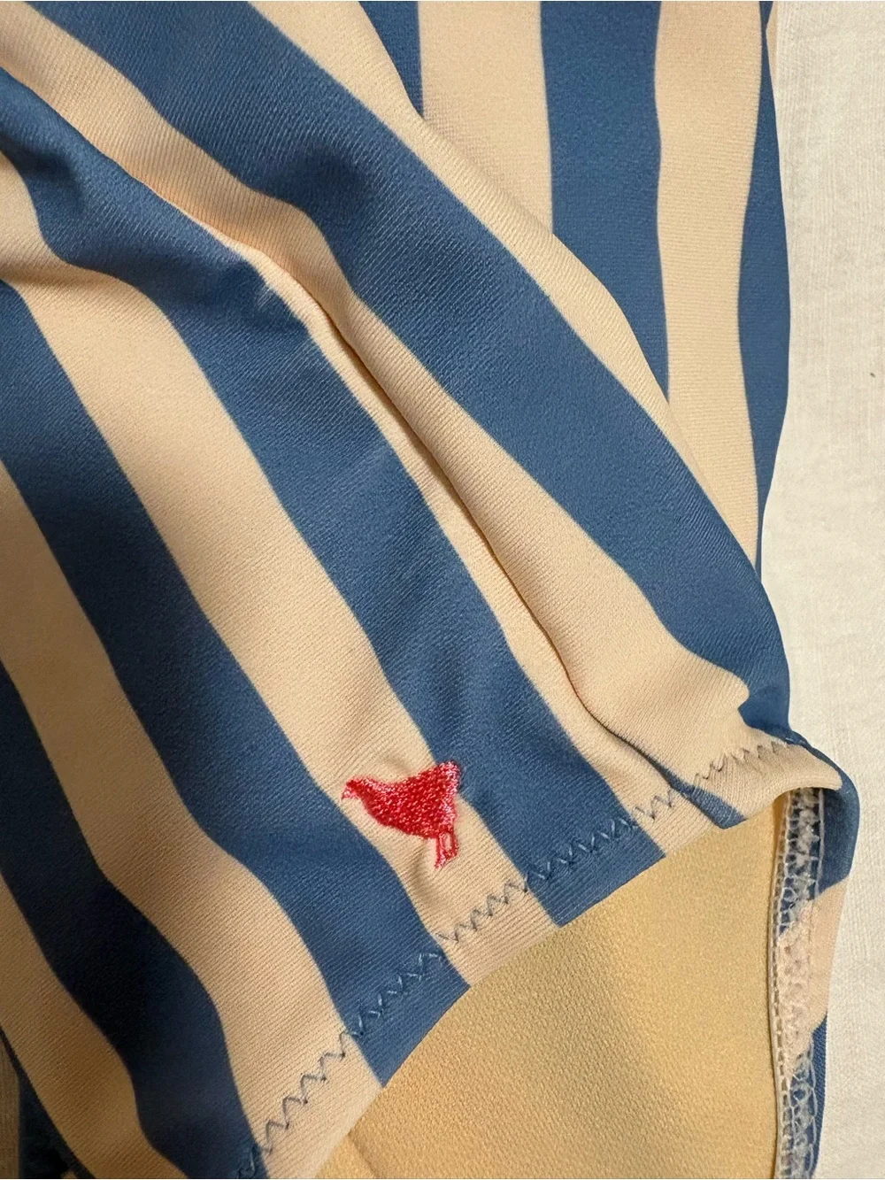 Pink Chicken Blue and Cream Striped Girls Swim Bodysuit with Shoulder Ties